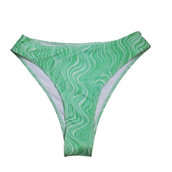 Shein Women's Multicolor‎ Green Swirl High Waisted High Cut Leg Bikini Bottoms M - Picture 1 of 3
